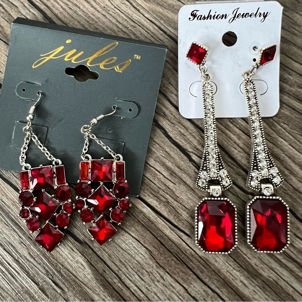 NWT Jules Ruby Gem Rhinestone Chandelier Earrings